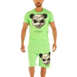 Avenue George V Paris Short Set Men's 2 piece set Green Teddy Bear Rhinestone XL